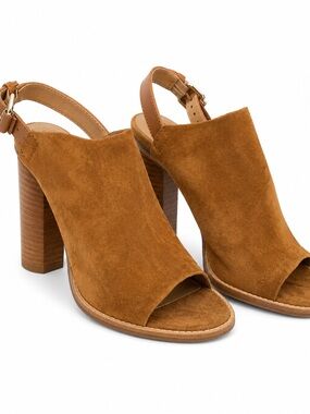 Tamara Mellon Suede Open-Toe Slingback Sandals - Cognac